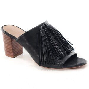 LOEFFLER RANDALL CLO Tassel Mule Sandals Leather Black Open Toe Block Heel